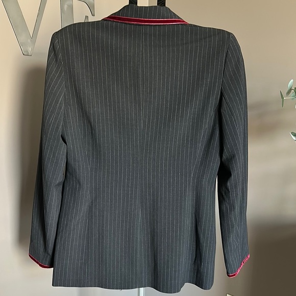 Bob Mackie Gray Pinstripe Blazer with Velvet Maroon Accents - Picture 3 of 9